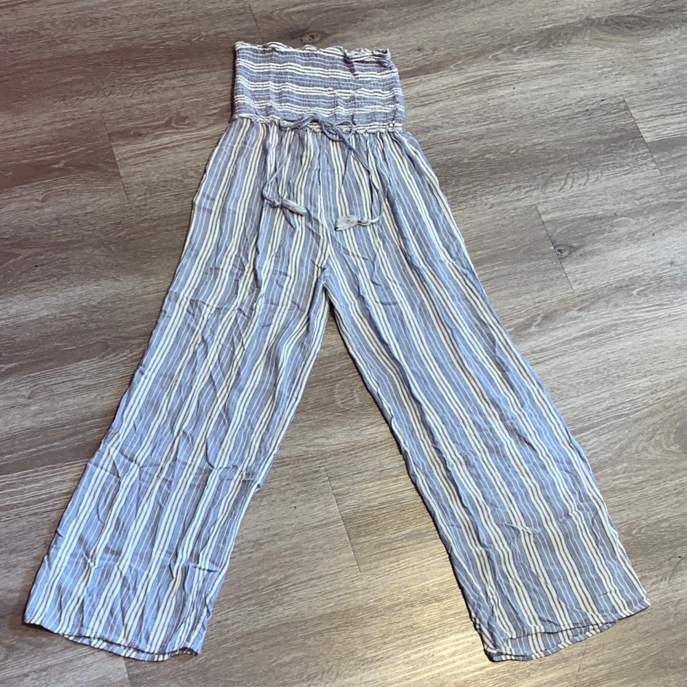 Salty Lemon Striped Blue Wide Leg Jumpsuit